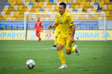 Lviv , Ukrayna - 10 Ağustos 2018: Avrupa Ligi grup seçimi sırasında Slovakya ve Ukrayna milli takımları arena da Lviv, Ukrayna