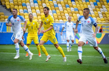 Lviv , Ukrayna - 10 Ağustos 2018: Martin Skrtel, Slovakya ve Ukrayna milli takımları arasında Arena Lviv, Ukrayna'da oynanan Uefa Uluslar Ligi grup seçimi sırasında