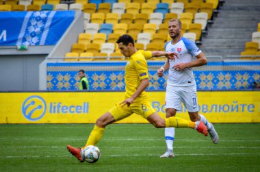 Lviv , Ukrayna - 10 Ağustos 2018: Taras Stepanenko Slovakya ve Ukrayna milli takımları arasında Uefa Uluslar Ligi grup seçimi sırasında