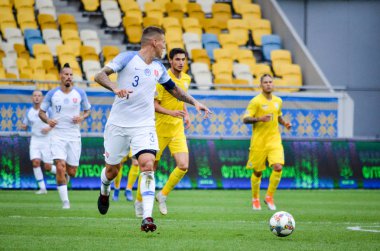 Lviv , Ukrayna - 10 Ağustos 2018: Slovakya ve Ukrayna, Ukrayna milli takımları arasında Uefa Uluslar Ligi grup seçimi sırasında Martin Skrtel