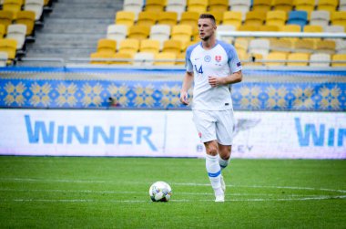 Lviv , Ukrayna - 10 Ağustos 2018: Uefa Uluslar Ligi grup seçimi sırasında Slovakya ve Ukrayna milli takımları arena da Lviv, Ukrayna