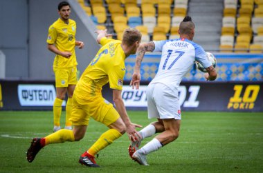 Lviv , Ukrayna - 10 Ağustos 2018: Slovakya ve Ukrayna, Ukrayna milli takımları arasında Uefa Uluslar Ligi grup seçimi sırasında Marek Hamsik