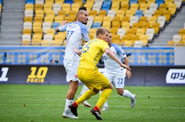 Lviv , Ukrayna - 10 Ağustos 2018: Slovakya ve Ukrayna, Ukrayna milli takımları arasında Uefa Uluslar Ligi grup seçimi sırasında Marek Hamsik