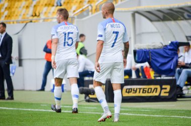 Lviv , Ukrayna - 10 Ağustos 2018: Vladimir Weiss, Slovakya ve Ukrayna milli takımları arasında Arena Lviv, Ukrayna'da oynanan Uefa Uluslar Ligi grup seçimi sırasında