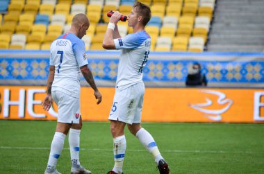 Lviv , Ukrayna - 10 Ağustos 2018: Vladimir Weiss, Slovakya ve Ukrayna milli takımları arasında Arena Lviv, Ukrayna'da oynanan Uefa Uluslar Ligi grup seçimi sırasında