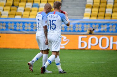 Lviv , Ukrayna - 10 Ağustos 2018: Vladimir Weiss, Slovakya ve Ukrayna milli takımları arasında Arena Lviv, Ukrayna'da oynanan Uefa Uluslar Ligi grup seçimi sırasında