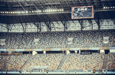 Lviv , Ukrayna - 10 Ağustos 2018: Slovakya ve Ukrayna, Ukrayna milli takımları arasında Uefa Uluslar Ligi grup seçimi sırasında boş stadyum