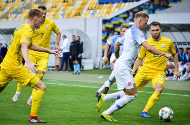 Lviv , Ukrayna - 10 Ağustos 2018: Ondrej Duda, Slovakya ve Ukrayna milli takımları arasında Arena Lviv, Ukrayna'da oynanan Uefa Uluslar Ligi grup seçimi sırasında