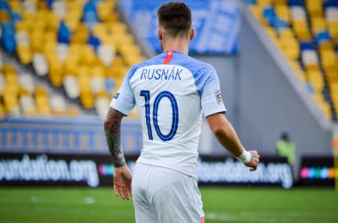 Lviv , Ukrayna - 10 Ağustos 2018: Albert Rusnak, Slovakya ve Ukrayna milli takımları arasında Arena Lviv, Ukrayna'da oynanan Uefa Uluslar Ligi grup seçimi sırasında
