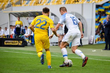 Lviv , Ukrayna - 10 Ağustos 2018: Tomas Hubocan, Slovakya ve Ukrayna milli takımları arasında Uefa Uluslar Ligi grup seçimi sırasında