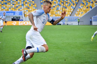 Lviv , Ukrayna - 10 Ağustos 2018: Slovakya ve Ukrayna, Ukrayna milli takımları arasında Uefa Uluslar Ligi grup seçimi sırasında Martin Skrtel