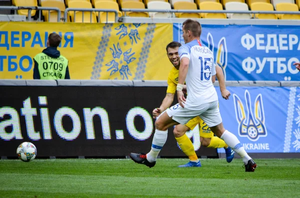Lviv , Ukrayna - 10 Ağustos 2018: Tomas Hubocan, Slovakya ve Ukrayna milli takımları arasında Arena Lviv, Ukrayna'da oynanan Uefa Uluslar Ligi grup seçimi sırasında