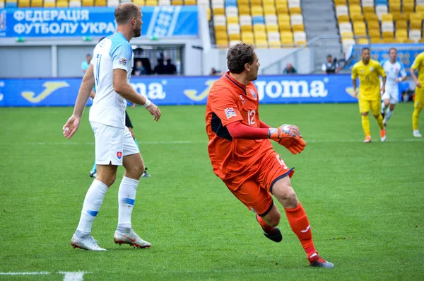 Lviv Ucrania Agosto 2018 Andriy Pyatov Durante Selección Grupos Liga — Foto de Stock