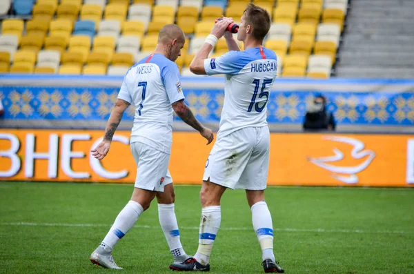 Lviv , Ukrayna - 10 Ağustos 2018: Vladimir Weiss, Slovakya ve Ukrayna milli takımları arasında Arena Lviv, Ukrayna'da oynanan Uefa Uluslar Ligi grup seçimi sırasında