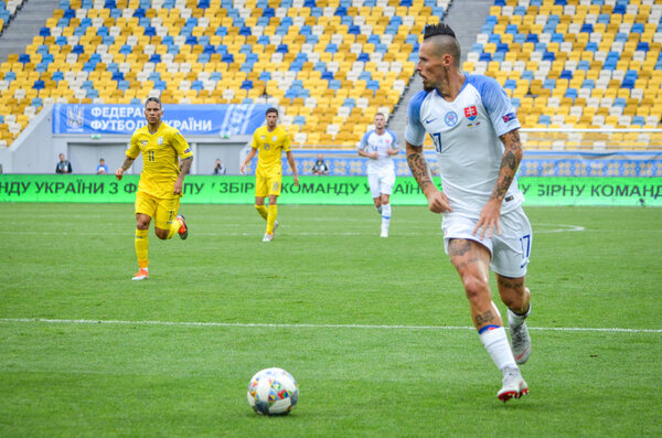 Lviv , Ukraine - August 10, 2018: Marek Hamsik during group selection of the UEFA Nations League between the national teams of Slovakia and Ukraine on the Arena Lviv, Ukraine