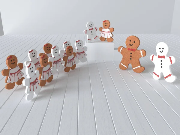 Gingerbread Man Choose Different Girls Cookies Background Happy Family Couple — Stock Photo, Image