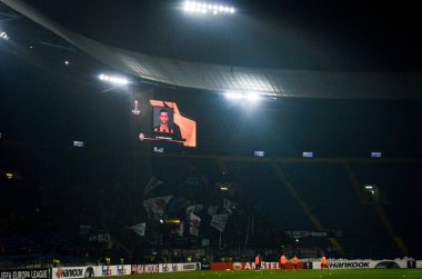 Kharkiv, Ukrayna - 14 Şubat 2019: Gece futbol stadyumu clo