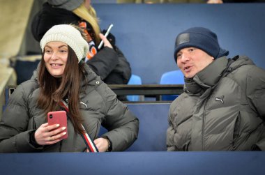 Kharkiv, Ukrayna - 14 Şubat 2019: Futbol taraftarları ve ultras d