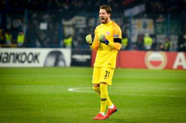 Kharkiv, Ukrayna - 14 Şubat 2019: Kevin Trapp golü kutladı
