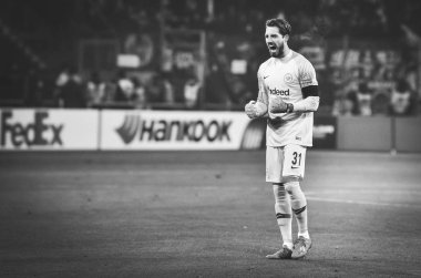 Kharkiv, Ukrayna - 14 Şubat 2019: Kevin Trapp golü kutladı