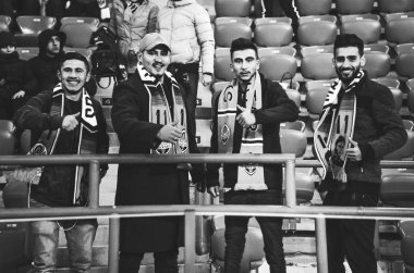 Kharkiv, Ukrayna - 14 Şubat 2019: Futbol taraftarları ve ultras s