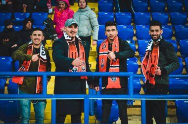 Kharkiv, Ukrayna - 14 Şubat 2019: Futbol taraftarları ve ultras s