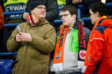 Kharkiv, Ukrayna - 14 Şubat 2019: Futbol taraftarları ve ultras s