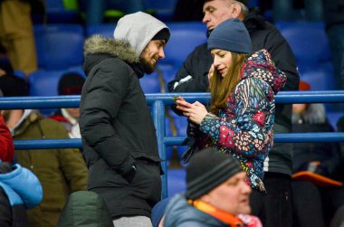 Kharkiv, Ukrayna - 14 Şubat 2019: Futbol taraftarları ve ultras s