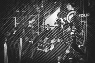 Kharkiv, Ukrayna - 14 Şubat 2019: Eintracht Frankfurt taraftarları