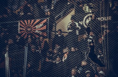 Kharkiv, Ukrayna - 14 Şubat 2019: Eintracht Frankfurt taraftarları