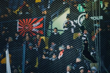 Kharkiv, Ukrayna - 14 Şubat 2019: Eintracht Frankfurt taraftarları