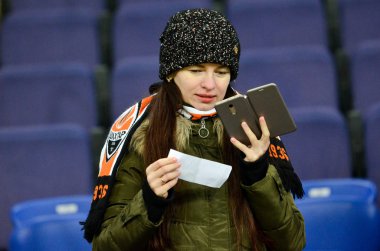 Kharkiv, Ukrayna - 14 Şubat 2019: Futbol taraftarları ve ultras s