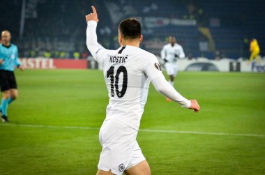 Kharkiv, Ukrayna - 14 Şubat 2019: Filip Kostic goa kutlamak