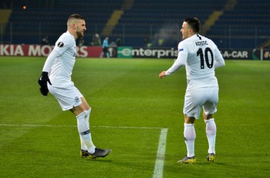 Kharkiv, Ukrayna - 14 Şubat 2019: Ante Rebic ve Filip Kosti