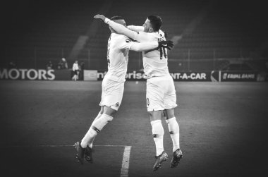 Kharkiv, Ukrayna - 14 Şubat 2019: Ante Rebic ve Filip Kosti