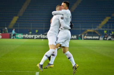 Kharkiv, Ukrayna - 14 Şubat 2019: Ante Rebic ve Filip Kosti