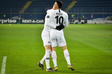 Kharkiv, Ukrayna - 14 Şubat 2019: Ante Rebic ve Filip Kosti