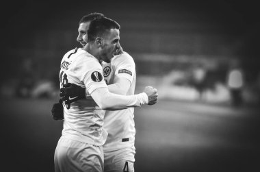 Kharkiv, Ukrayna - 14 Şubat 2019: Ante Rebic ve Filip Kosti