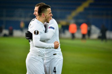 Kharkiv, Ukrayna - 14 Şubat 2019: Ante Rebic ve Filip Kosti
