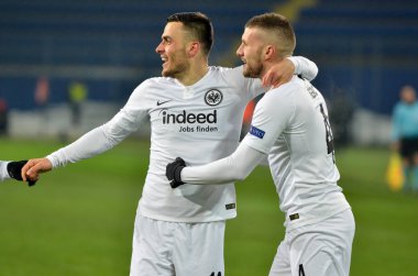 Kharkiv, Ukrayna - 14 Şubat 2019: Ante Rebic ve Filip Kosti