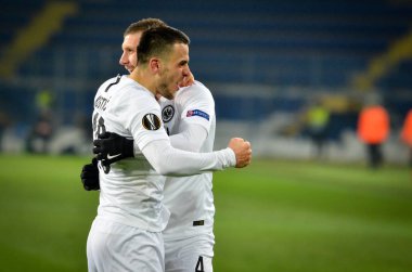 Kharkiv, Ukrayna - 14 Şubat 2019: Ante Rebic ve Filip Kosti