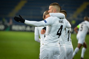 Kharkiv, Ukrayna - 14 Şubat 2019: Ante Rebic oyuncusu kutlama