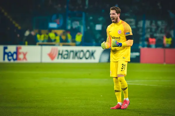 Kharkiv, Ukrayna - 14 Şubat 2019: Kevin Trapp golü kutladı