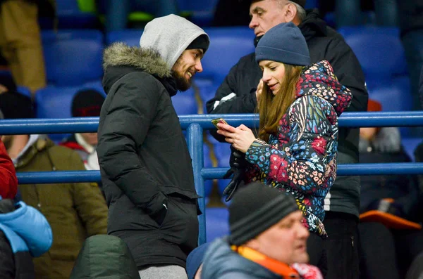 Kharkiv, Ukrayna - 14 Şubat 2019: Futbol taraftarları ve ultras s