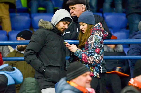 Kharkiv, Ukrayna - 14 Şubat 2019: Futbol taraftarları ve ultras s