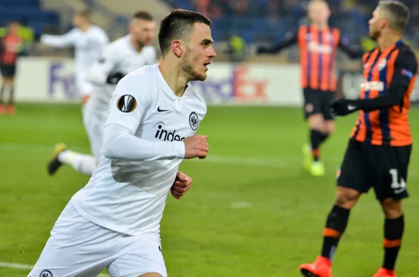 Kharkiv, Ukrayna - 14 Şubat 2019: Filip Kostic goa kutlamak