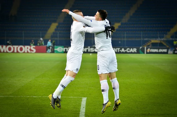 Kharkiv, Ukrayna - 14 Şubat 2019: Ante Rebic ve Filip Kosti