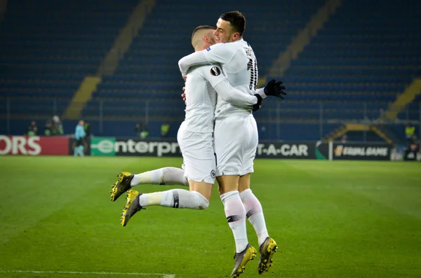 Kharkiv, Ukrayna - 14 Şubat 2019: Ante Rebic ve Filip Kosti