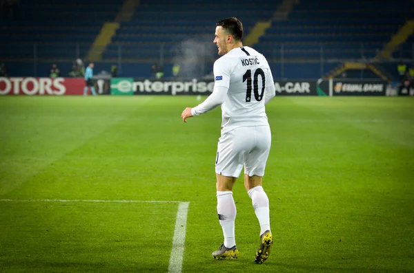 Kharkiv, Ukrayna - 14 Şubat 2019: Filip Kostic goa kutlamak