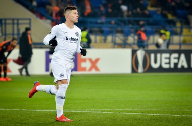 Kharkiv, Ukrayna - 14 Şubat 2019: Luka Jovic oyuncu sırasında t